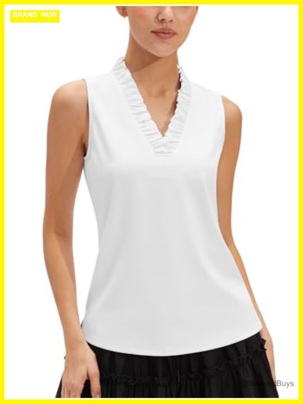 Women's Sleeveless Ruffle V-Neck Golf Polo Shirt UPF 50 Quick Dry Tank Top